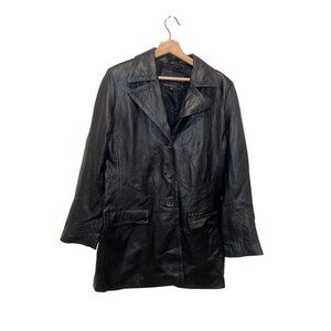 Vintage Banana Republic Womens Black L100 % Genuine Leather Button-Up Coat Size